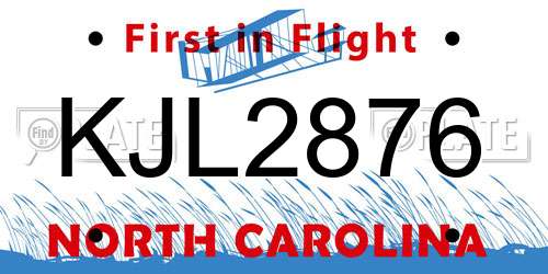 KJL2876 North Carolina License Plate