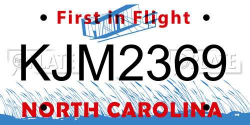 KJM2369 North Carolina License Plate