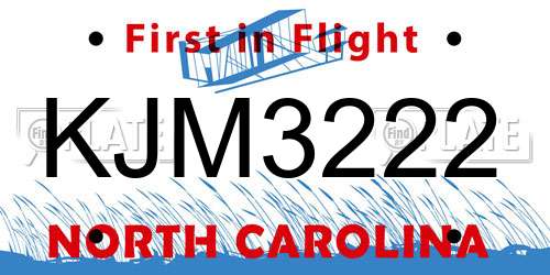 KJM3222 North Carolina License Plate