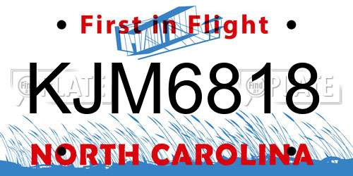 KJM6818 North Carolina License Plate