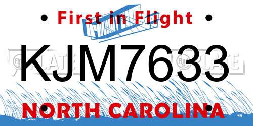 KJM7633 North Carolina License Plate