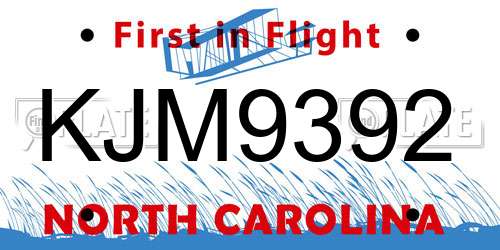 KJM9392 North Carolina License Plate
