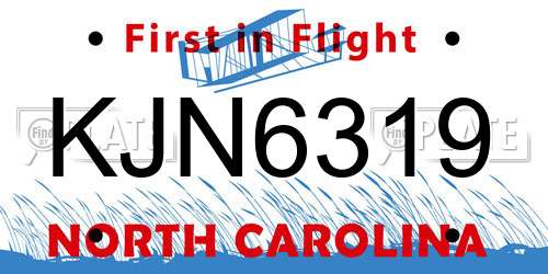 KJN6319 North Carolina License Plate