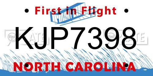 KJP7398 North Carolina License Plate