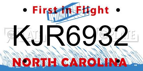KJR6932 North Carolina License Plate