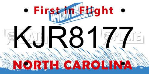 KJR8177 North Carolina License Plate