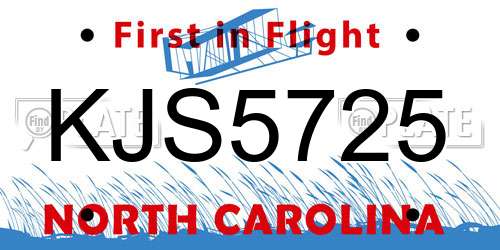 KJS5725 North Carolina License Plate