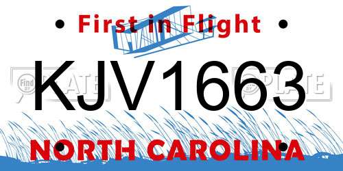 KJV1663 North Carolina License Plate