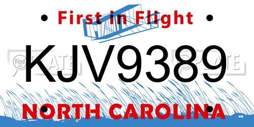 KJV9389 North Carolina License Plate