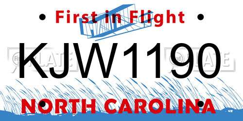 KJW1190 North Carolina License Plate