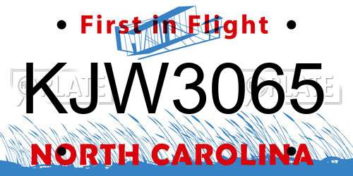 KJW3065 North Carolina License Plate
