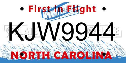 KJW9944 North Carolina License Plate