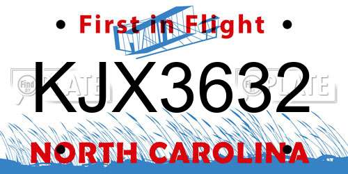 KJX3632 North Carolina License Plate