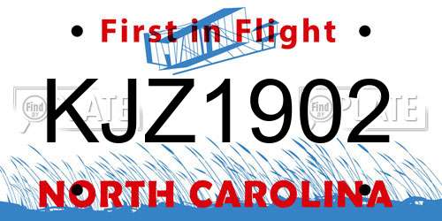 KJZ1902 North Carolina License Plate