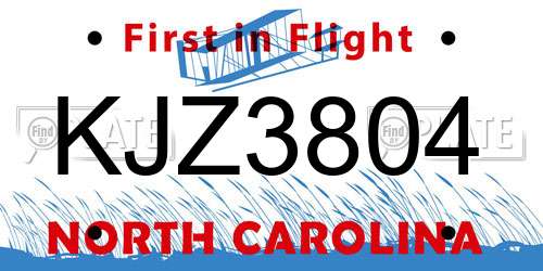KJZ3804 North Carolina License Plate