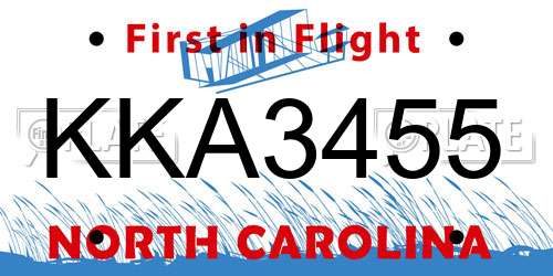 KKA3455 North Carolina License Plate