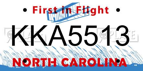 KKA5513 North Carolina License Plate