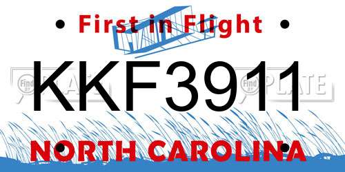 KKF3911 North Carolina License Plate