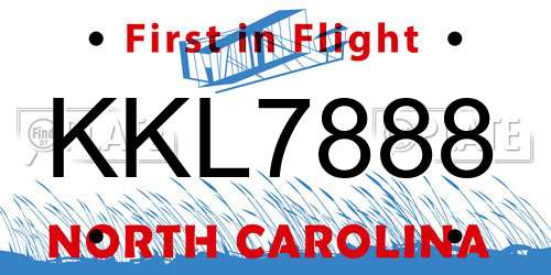 KKL7888 North Carolina License Plate