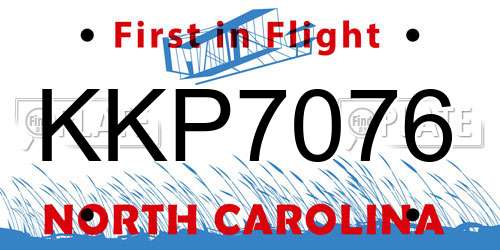 KKP7076 North Carolina License Plate