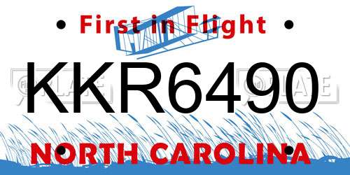 KKR6490 North Carolina License Plate
