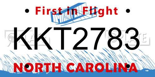KKT2783 North Carolina License Plate