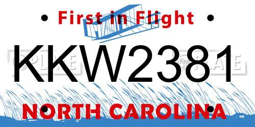KKW2381 North Carolina License Plate