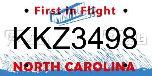 KKZ3498 North Carolina License Plate