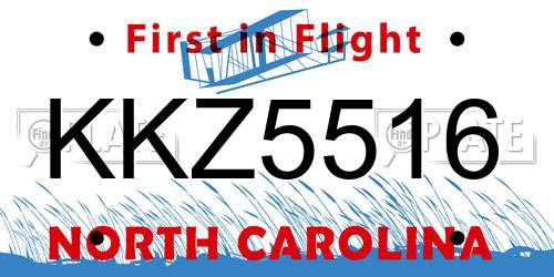 KKZ5516 North Carolina License Plate