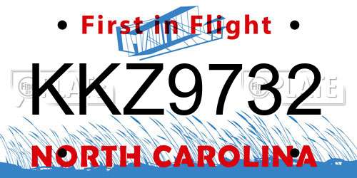 KKZ9732 North Carolina License Plate
