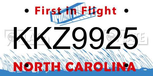 KKZ9925 North Carolina License Plate