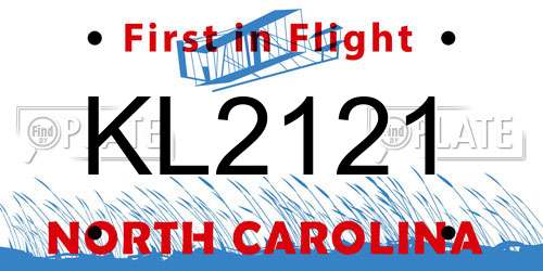 KL2121 North Carolina License Plate