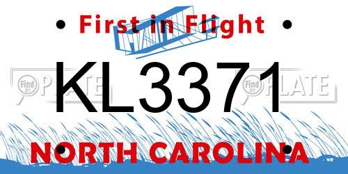 KL3371 North Carolina License Plate