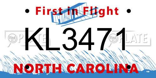 KL3471 North Carolina License Plate