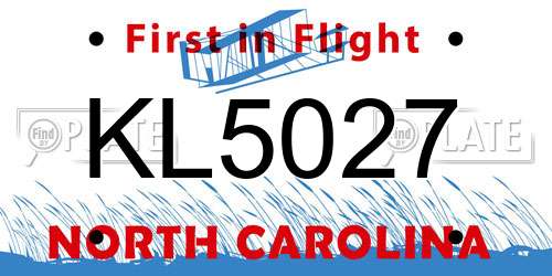 KL5027 North Carolina License Plate