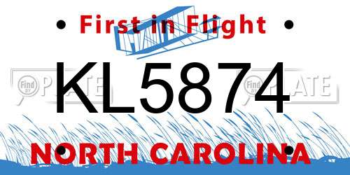 KL5874 North Carolina License Plate