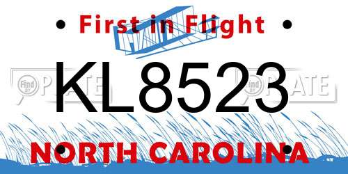KL8523 North Carolina License Plate