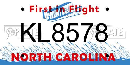 KL8578 North Carolina License Plate