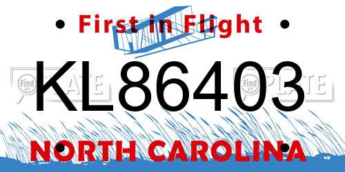 KL86403 North Carolina License Plate