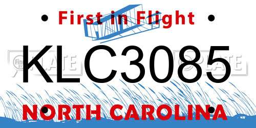 KLC3085 North Carolina License Plate