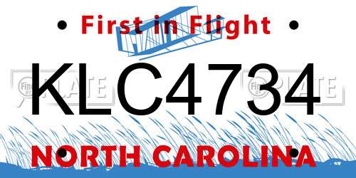 KLC4734 North Carolina License Plate