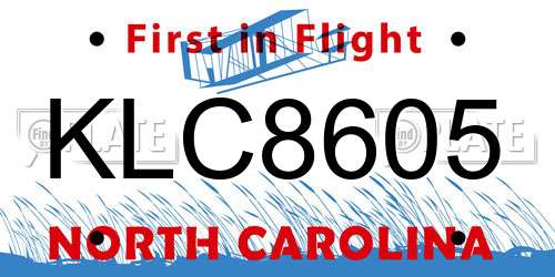 KLC8605 North Carolina License Plate