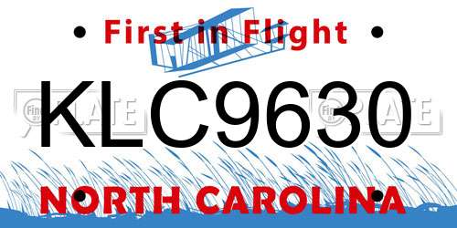 KLC9630 North Carolina License Plate