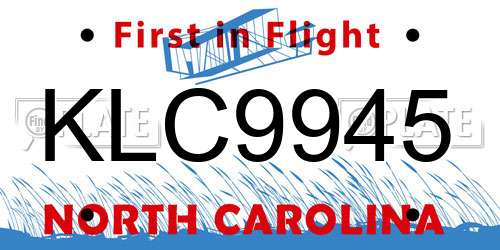 KLC9945 North Carolina License Plate