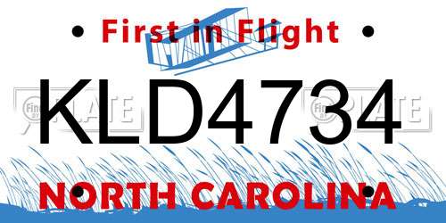 KLD4734 North Carolina License Plate