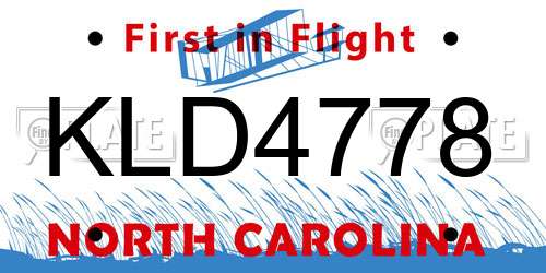 KLD4778 North Carolina License Plate