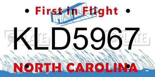 KLD5967 North Carolina License Plate