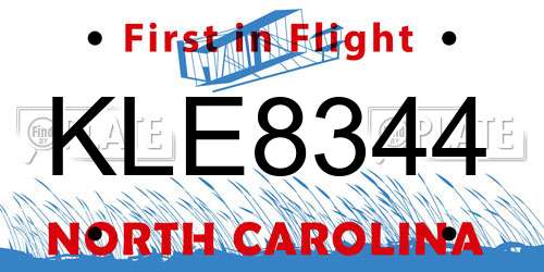 KLE8344 North Carolina License Plate