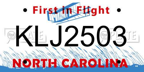 KLJ2503 North Carolina License Plate