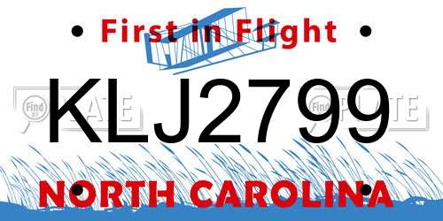 KLJ2799 North Carolina License Plate